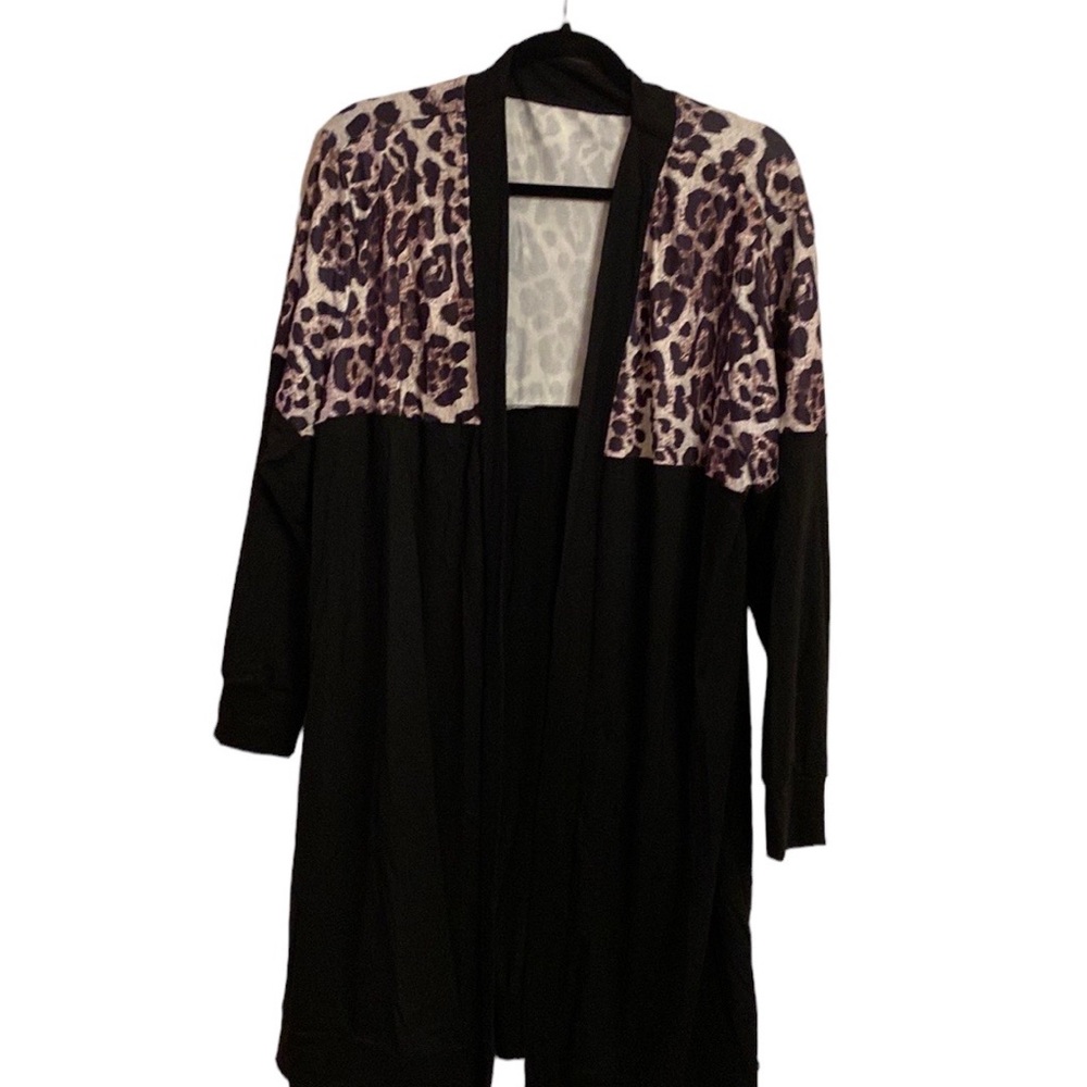 NWOT Black Plus Size Cardigan with Animal Print Accent